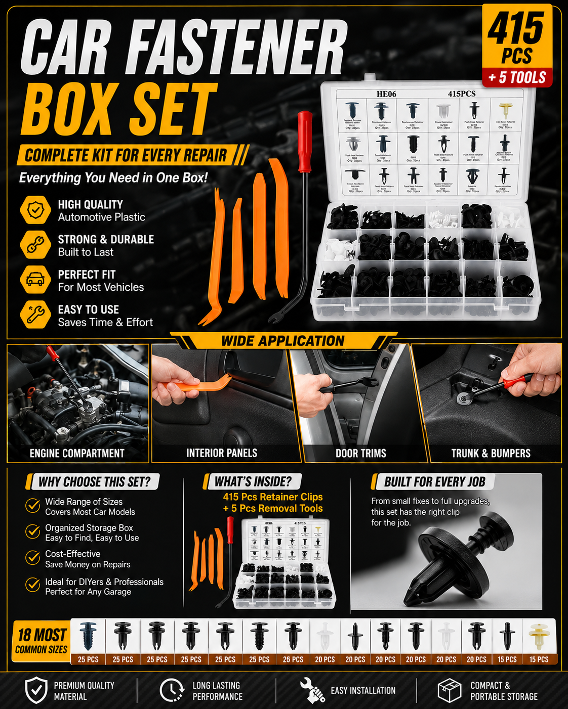 Universal Car Fastener Clip Box Set