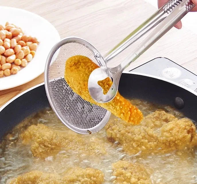 DIVERSE DEPOT™ - 2-in-1 Stainless Steel Frying Strainer Tong