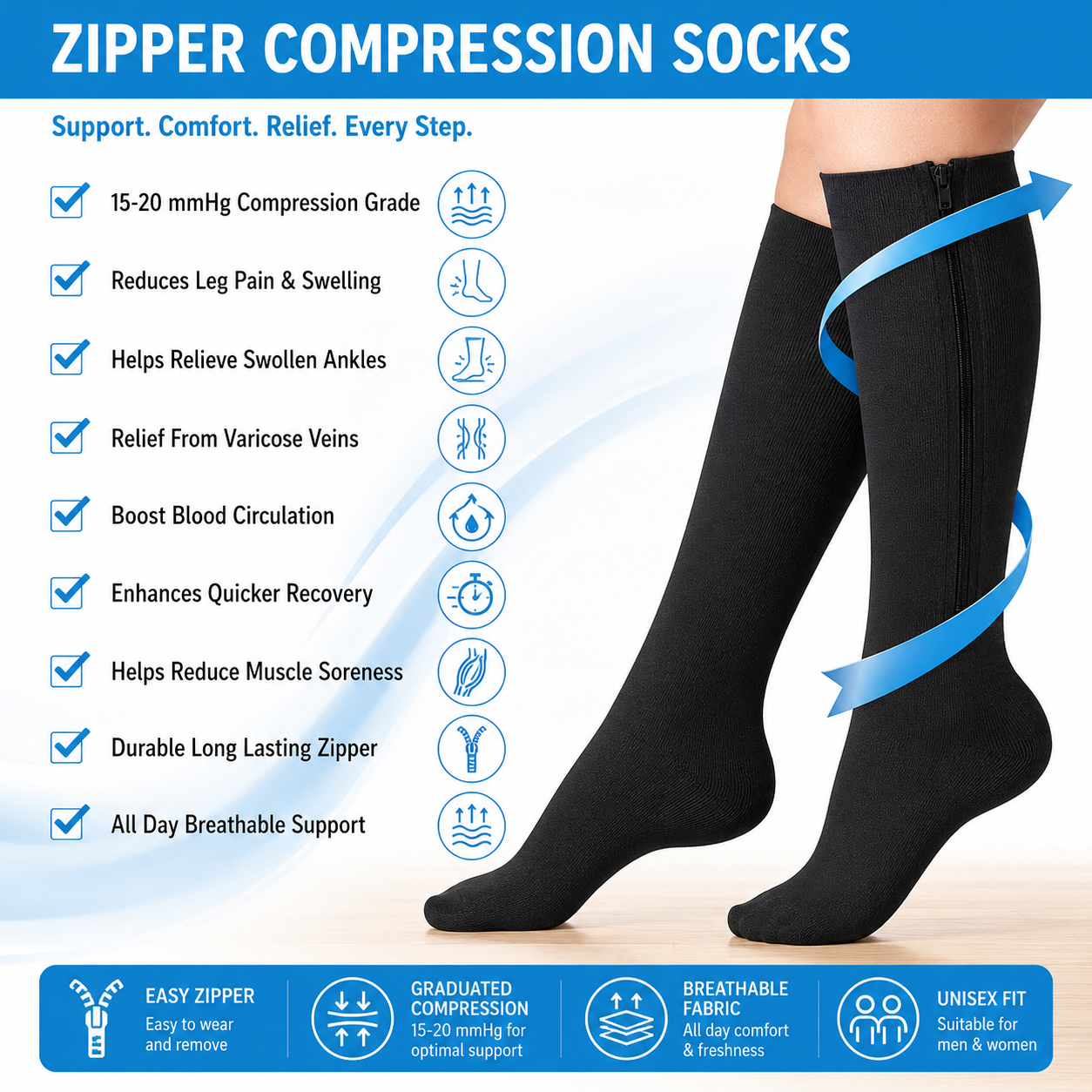DIVERSE DEPOT™ - Easy Zip Compression Socks
