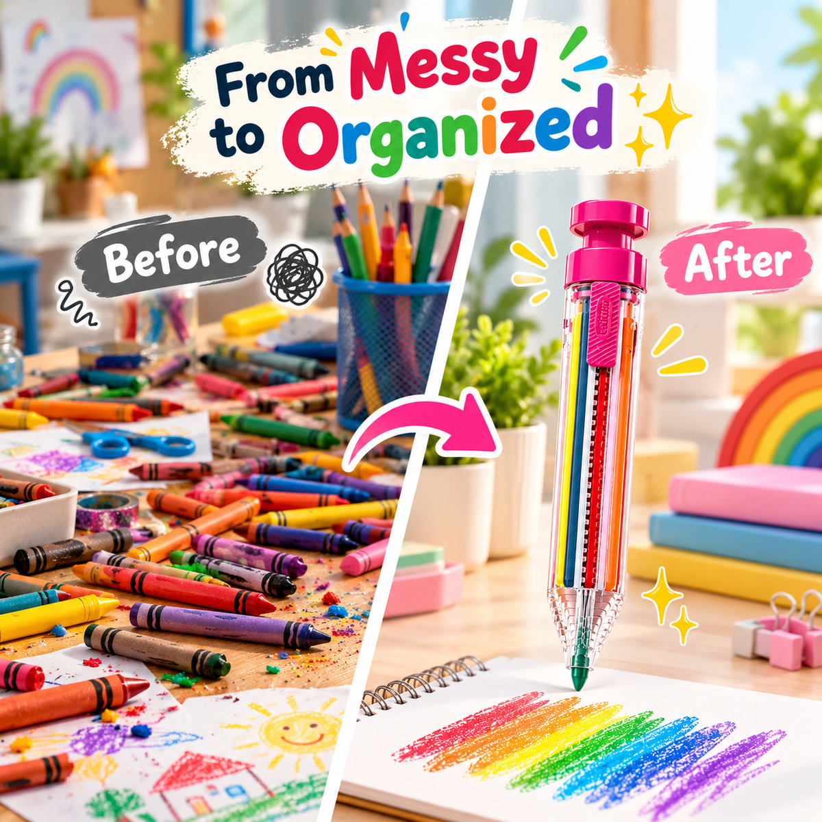 8-in-1 Retractable Multicolor Crayon Pen 🖍️✨