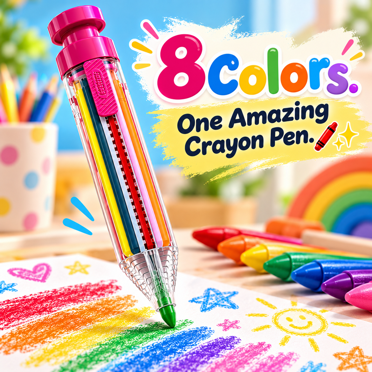 8-in-1 Retractable Multicolor Crayon Pen 🖍️✨