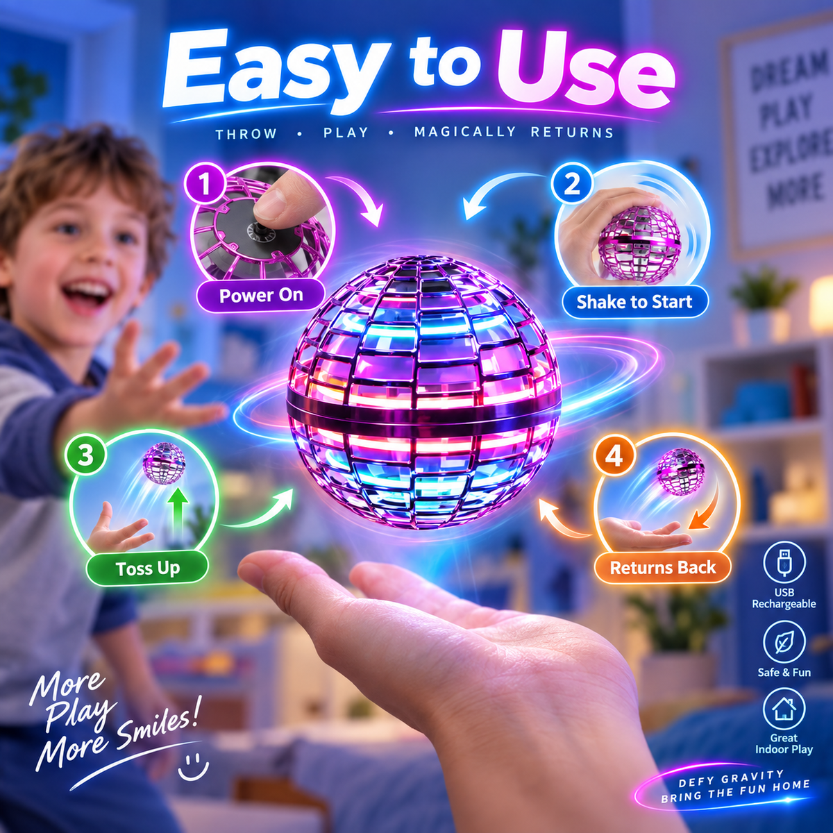 Magic Hover Ball with RGB Lights | Flying Magic Ball For Kids