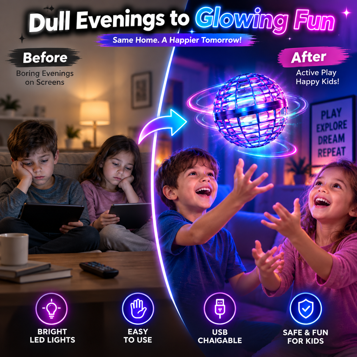 Magic Hover Ball with RGB Lights | Flying Magic Ball For Kids