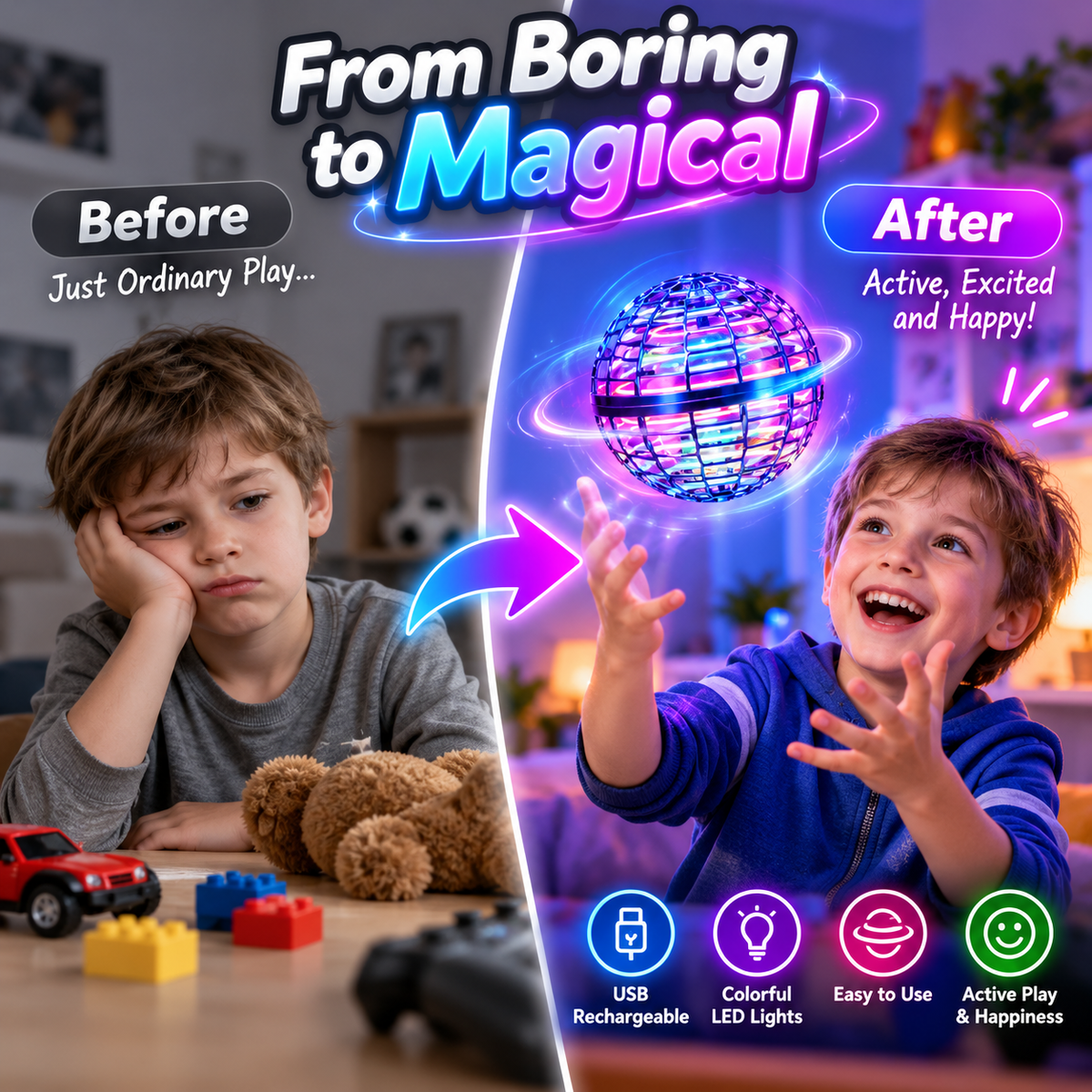Magic Hover Ball with RGB Lights | Flying Magic Ball For Kids