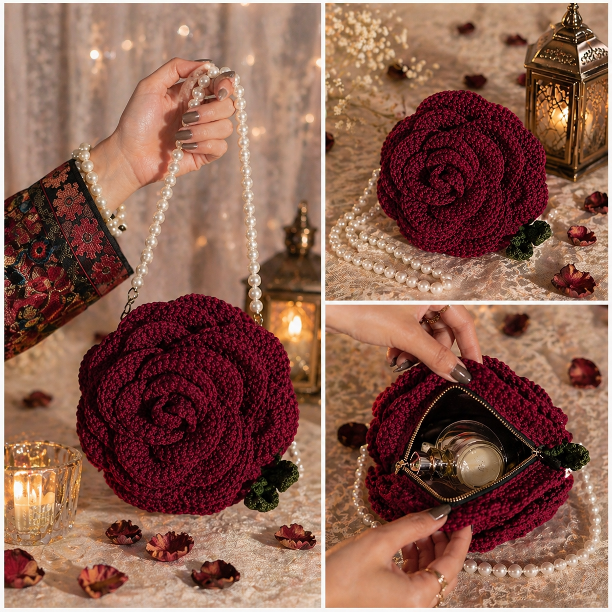 DIVERSE DEPOT™ - Stylish Handmade Crochet Rose Bag