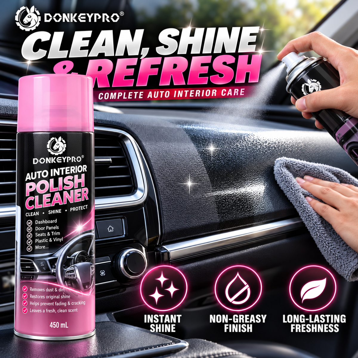 DonkeyPro Interior Car Cleaner & Polishing Detailer Spray