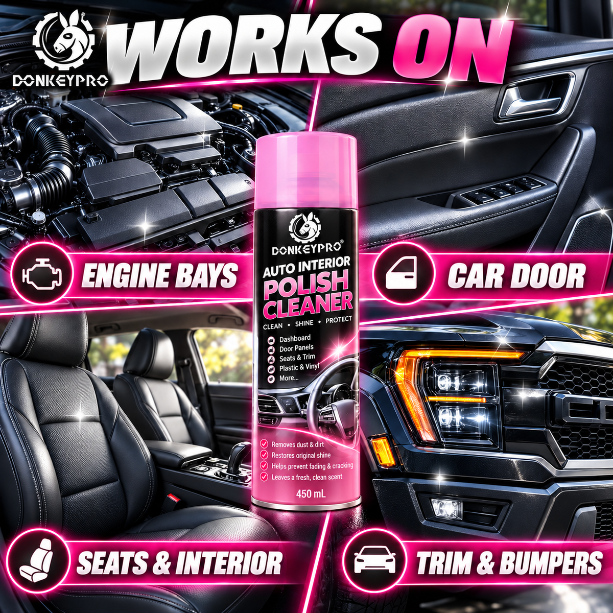 DonkeyPro Interior Car Cleaner & Polishing Detailer Spray