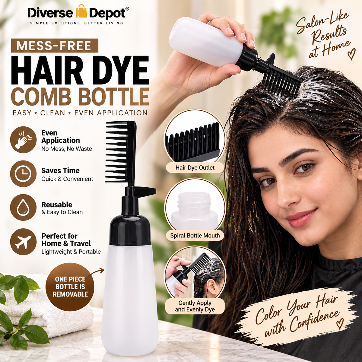 DIVERSE DEPOT® | Mess-Free Hair Dye Comb Bottle