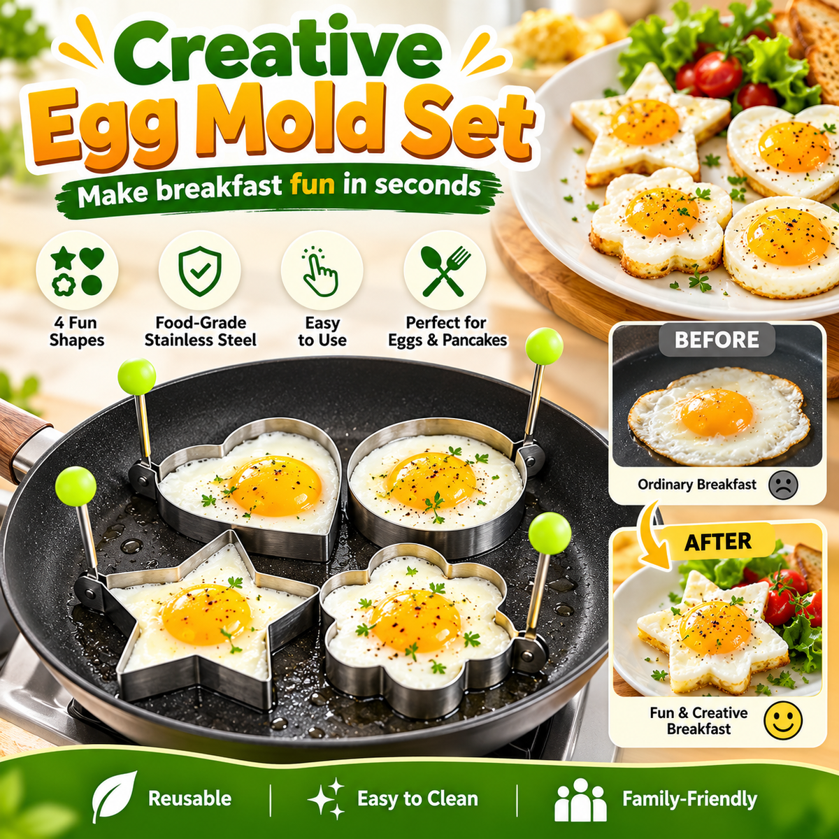 Stainless Steel Multi-Shape Egg Mold