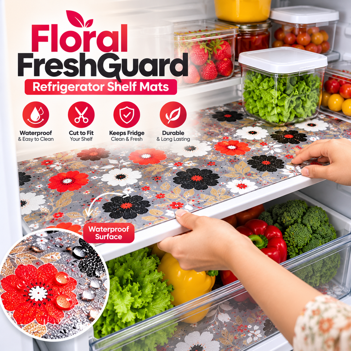 🌸 Floral FreshGuard Refrigerator Shelf Mats