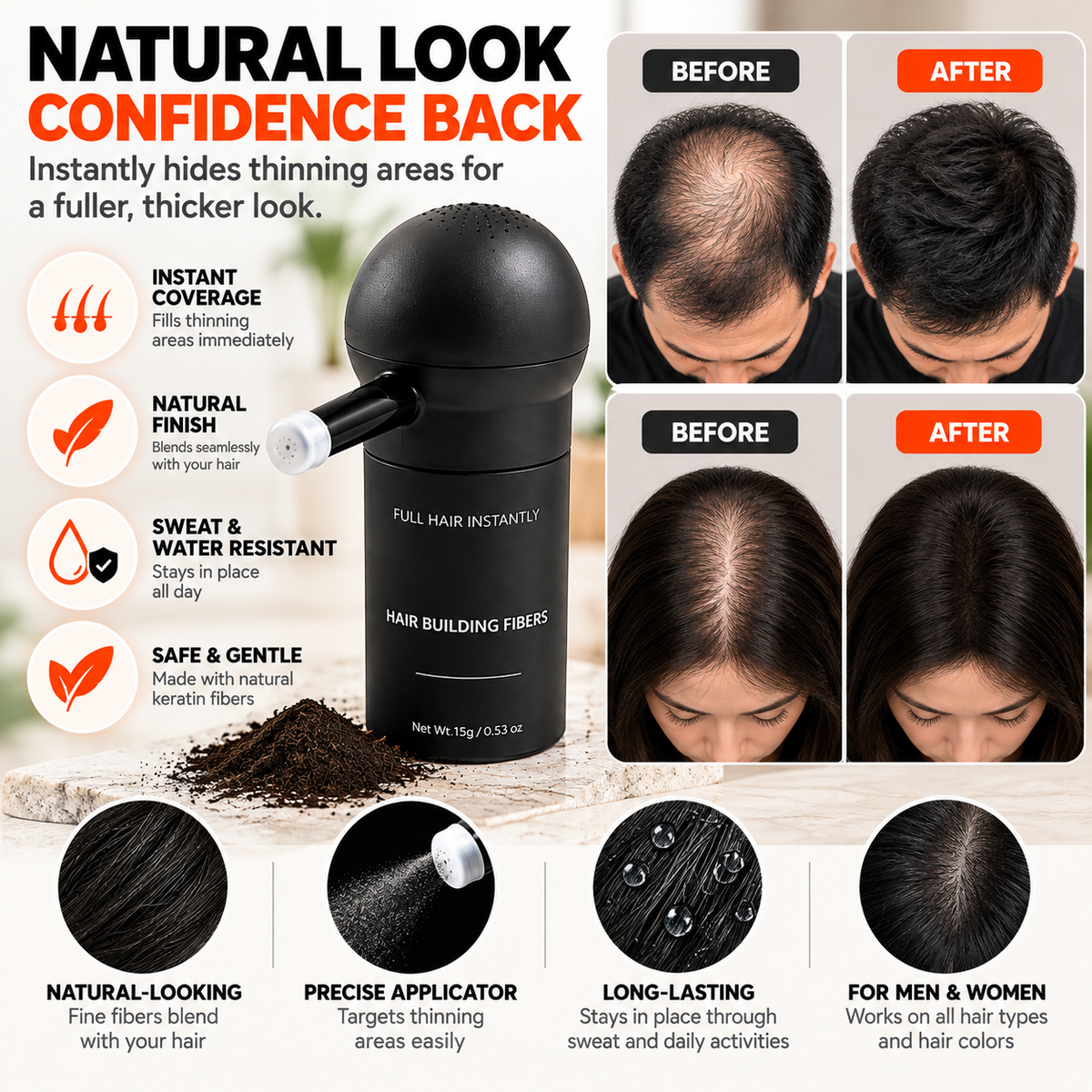 High Quality Bunee Hair Fiber Applicator For Men & Women