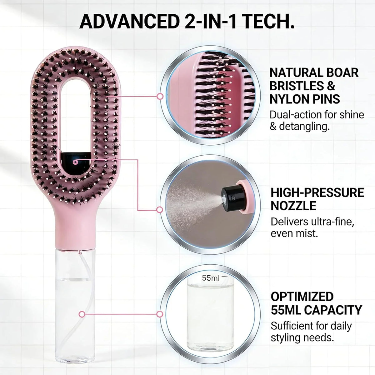 2-in-1 Spray Water Hair Brush