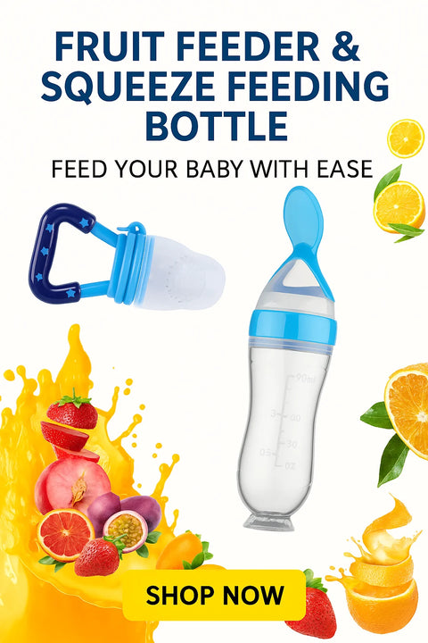 2-in-1 Baby Feeding Kit – Spoon Bottle Feeder + Fruit Pacifier | 7 Days Warranty Included